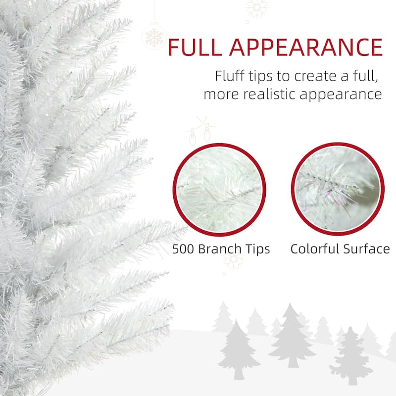HOMCOM 7ft Tall Pencil Prelit Artificial Christmas Tree Holiday Décor with 500 Colorful Surface Branches, White - 6.89 ft