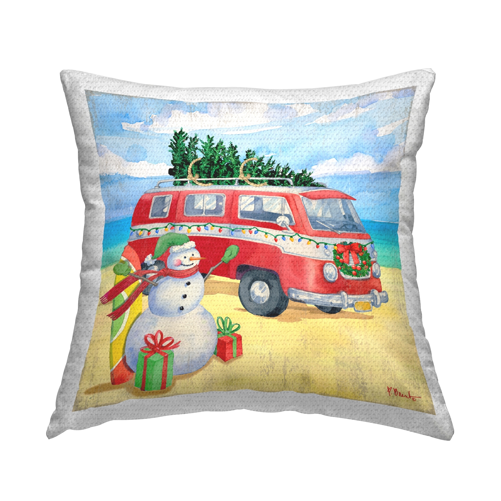 Stupell Holiday Christmas Beach Van Printed Outdoor Throw Pillow Design by Paul Brent