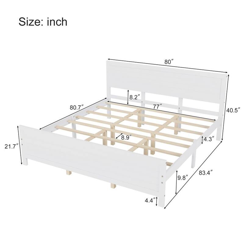 Wood Platform Bed Frame with Headboard, Mattress Foundation