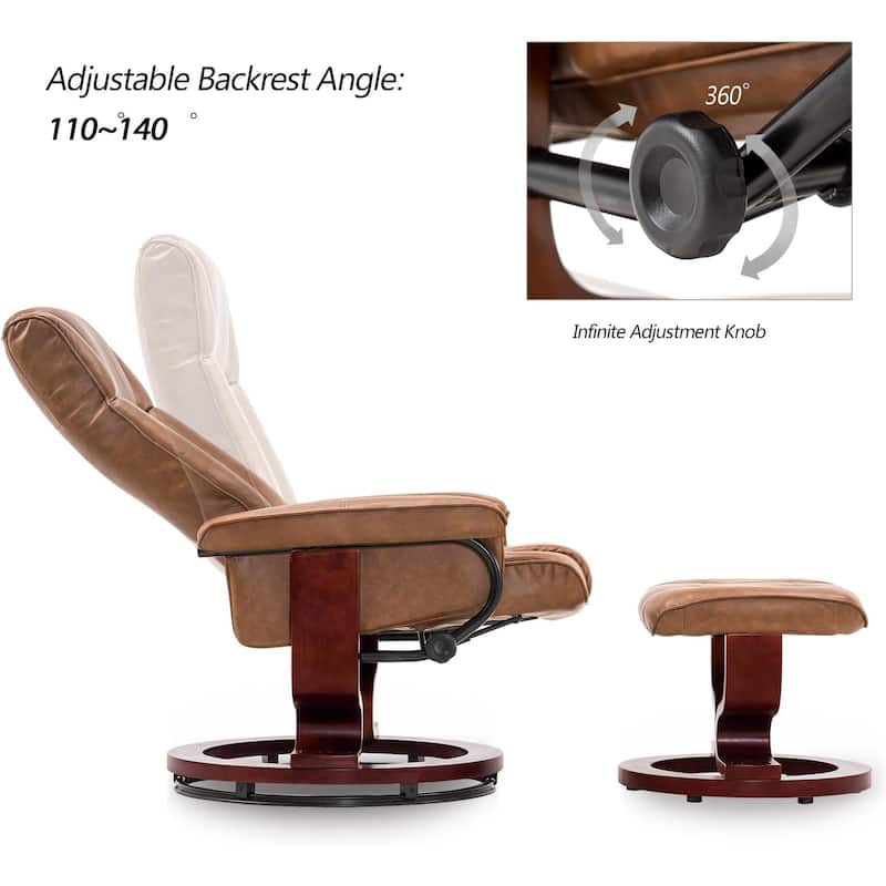 MCombo Swivel Recliner Chair with Wood Base and Ottoman
