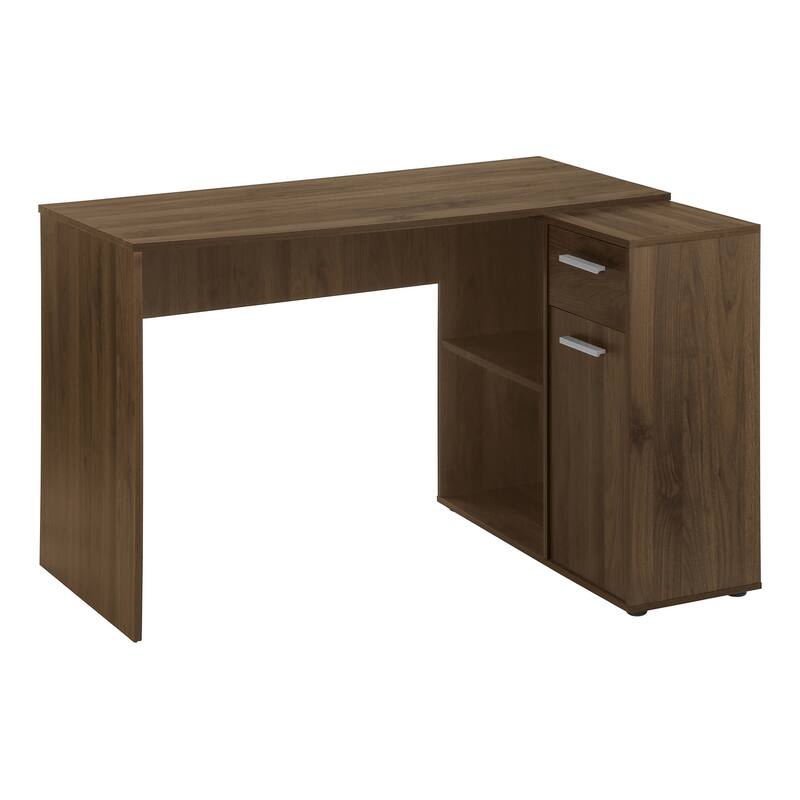 Contemporary L-Shaped Desk with Storage for Home Office, Kids' Bedroom, or Dorm Room in Dark Walnut Finish - Walnut