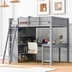 preview thumbnail 18 of 33, Full Size Loft Bed with L-shape Desk and Bookcase, Wooden Bed Gray - Full