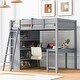 preview thumbnail 1 of 24, Full Size Wood Full Loft Bed Frame with Shelf and Ladder, High Fence, Space Saving, for Dormitory Bedroom Boys Girls Adults Grey - Full
