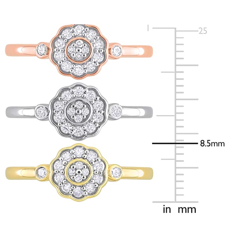 Miadora 3-Piece Set 5/8ct TW Diamond Flower Rings 3-Tone Rose Yellow White Sterling Silver