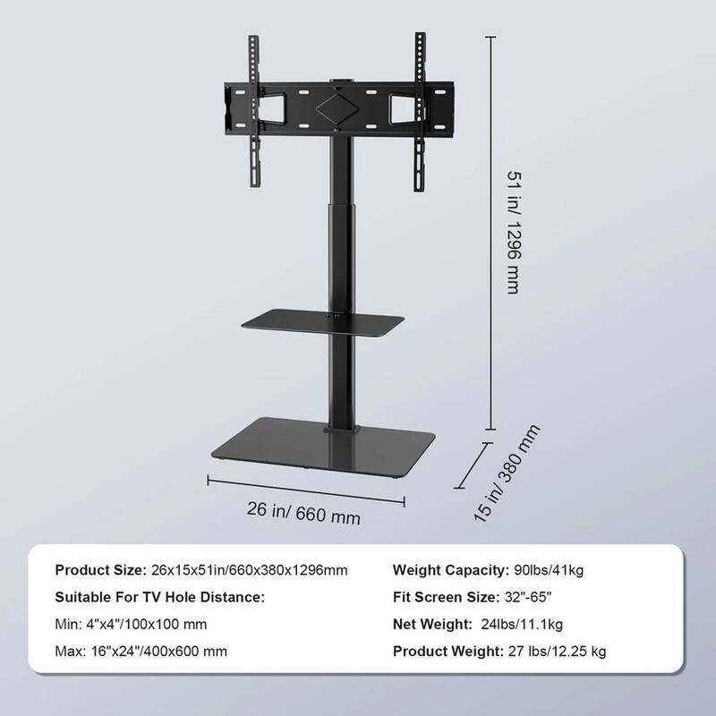 TV Stand Mount Swivel Universal for 32"-65" TVs Adjustable Height - 50 inches