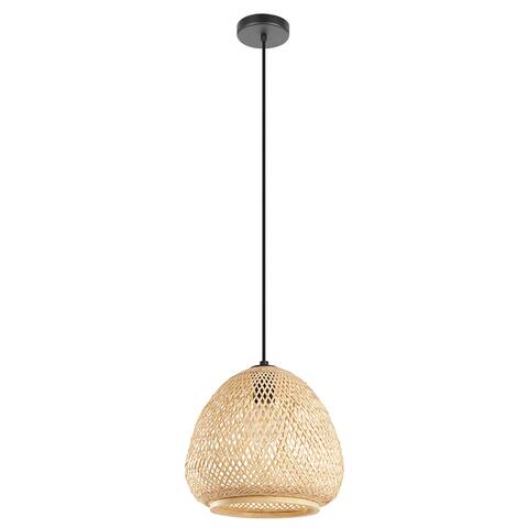 Dembleby - 1-Light Pendant - Black Finish with Natural Wood Shade - 12.60"L X 12.60"W X 11.81"H