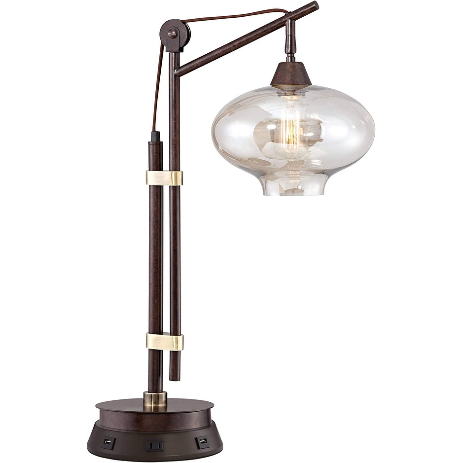 Iron Works Calyx Modern Industrial Desk Lamp 29 Tall Rich Bronze Brown Metal Cognac Glass Dome Shade Decor Bed Bath Beyond 37766530
