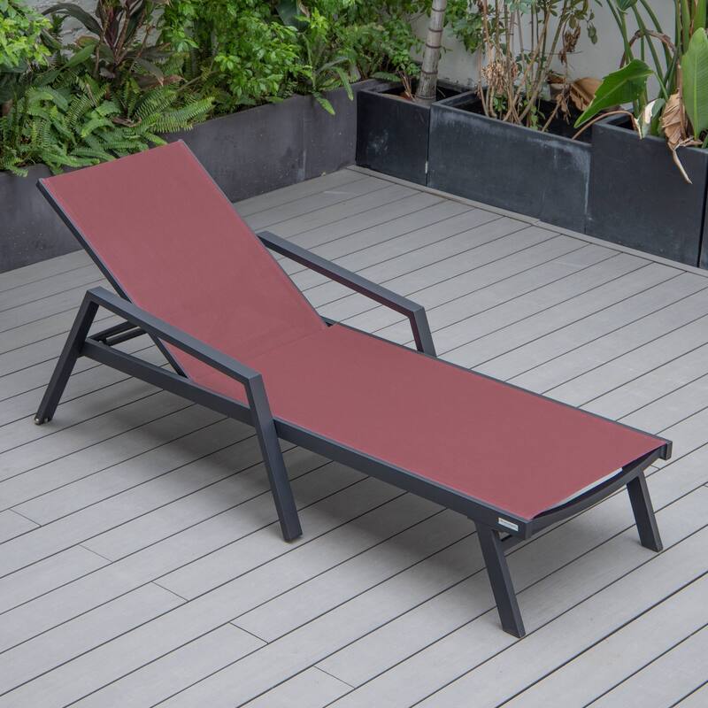 Marlin Outdoor Sun Chaise Lounge Chair with Arms - Stackable Mesh Recliner for Pool, Beach, Patio, Garden, Deck or Backyard
