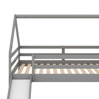 Gray Twin Size Loft Bed Wood Bunk House Bed with Slide and Ladder, 77.4 ...