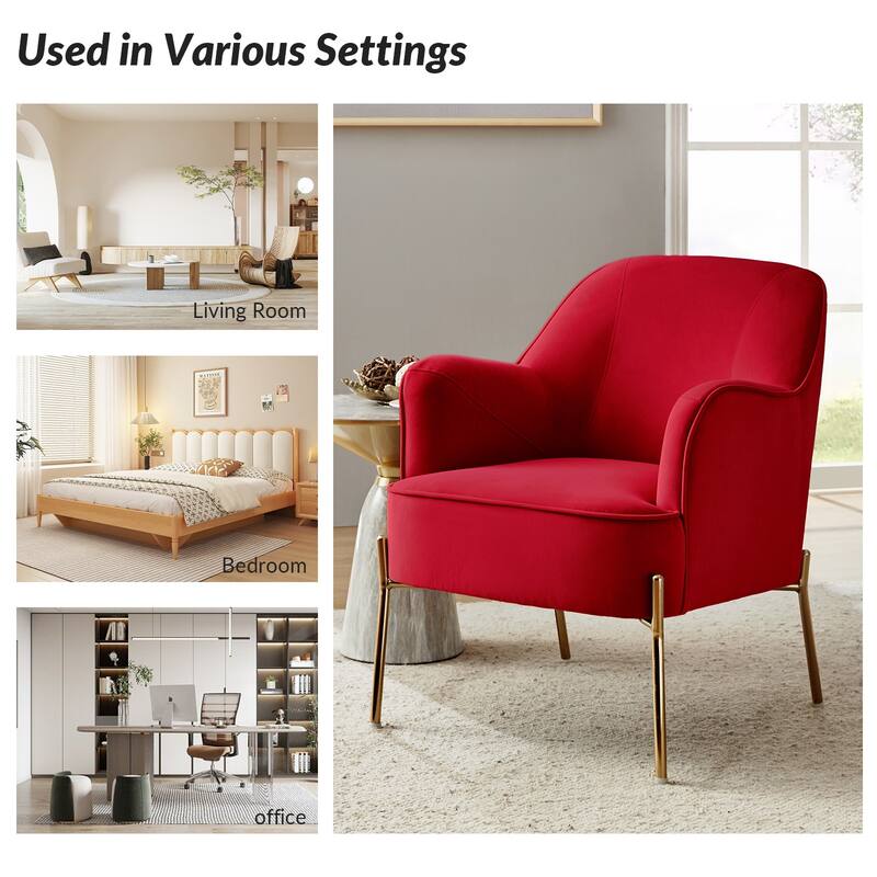 Nora Modern Velvet Accent Chair with Golden Metal Legs Set of 2 by HULALA HOME