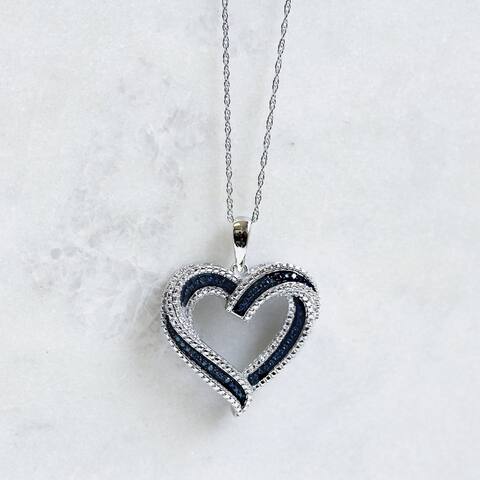 Annello by Kobelli Blue Colored Diamond Heart Pendant Necklace in 10k White Gold