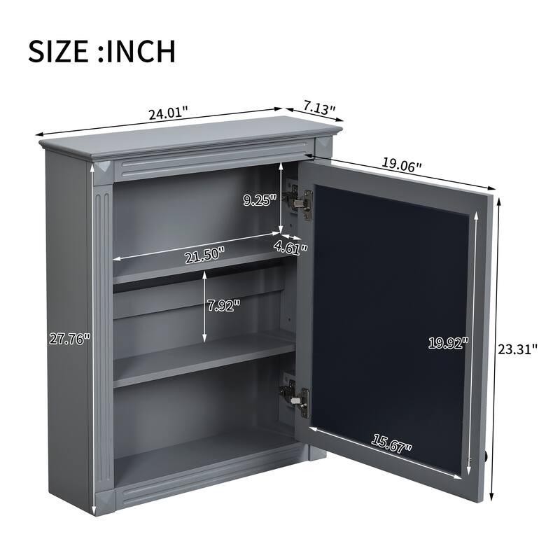 24" Wall Mounted Bathroom Storage Cabinet with Mirror, Over the Toilet Space Saver Medicine Cabinet