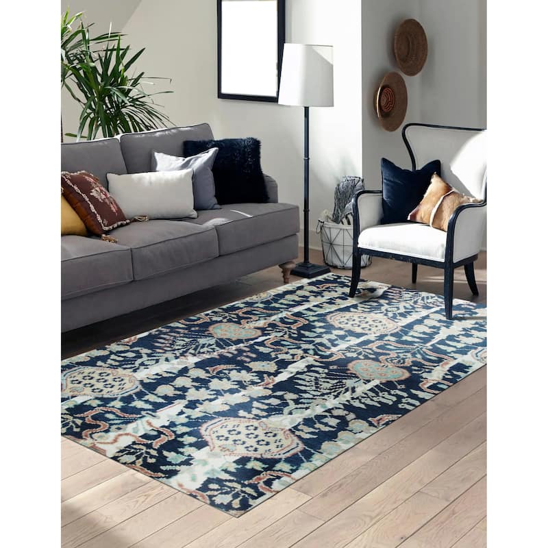 Home Decor EORC Hand-Knotted Wool Modern Knot Rug Stylish Blue Area Rug for Living Room, Bedroom, Office, & Home Décor - 5' x 8' - Blue