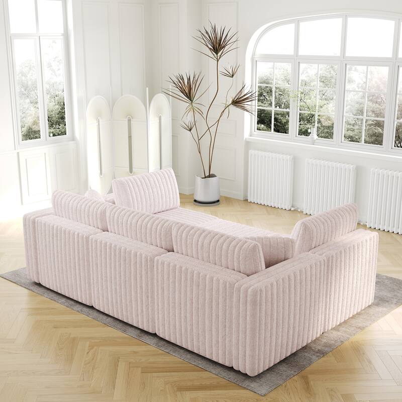 106.3" Soft U-shaped 6-Person Sofa with 30.7" Hydraulic Lift Ottoman, Light Pink, Modular Design