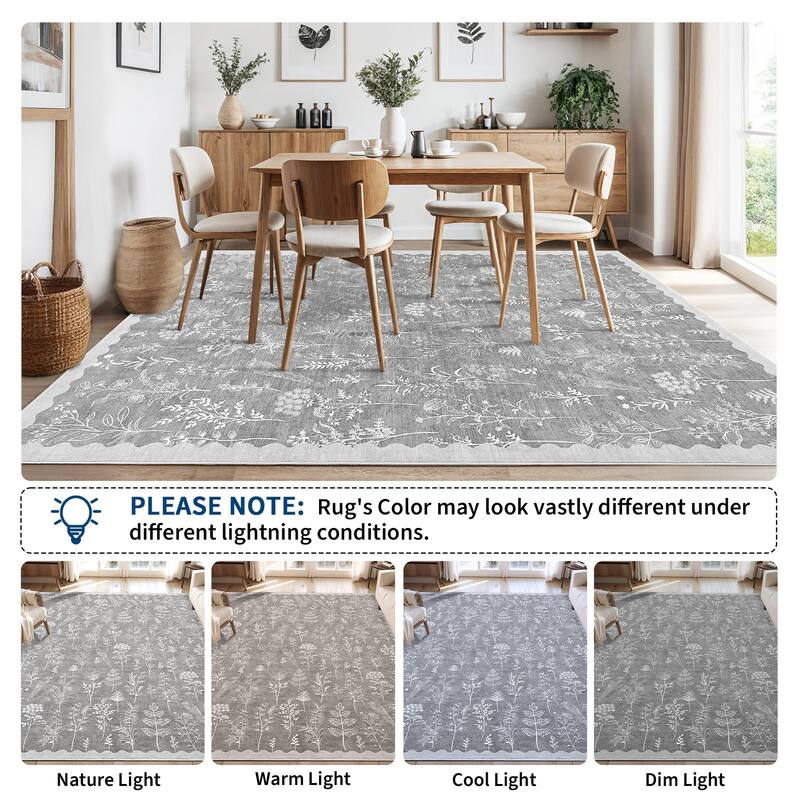 Botanical Washable Area Rug Modern Bird Pattern Rug Soft Non-Slip Low Pile Rugs for Living Room Bedroom