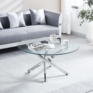 Round Glass Coffee Table with Stainless Steel Legs