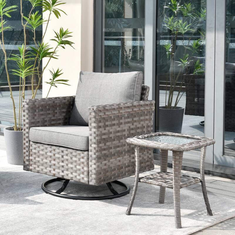 OVIOS 2-piece Swivel Rocking Wicker Chair Side Table Conversation Set