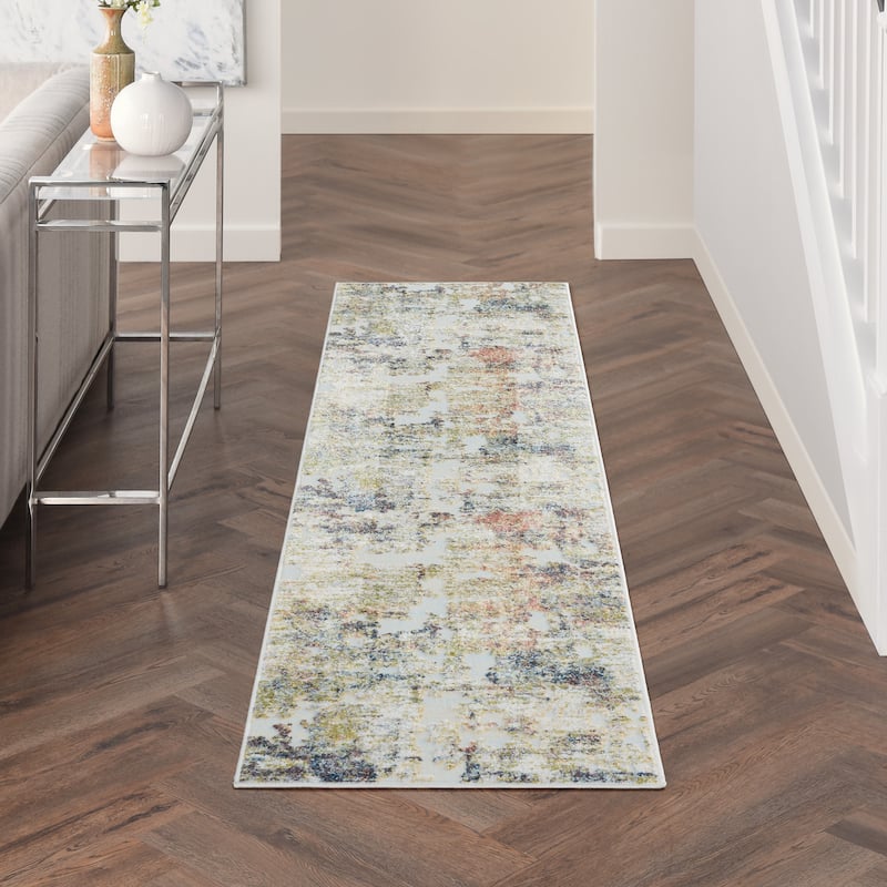 Nourison Trance Abstract Modern High Low Area Rug - 2'2" x 7'6" Runner - Ivory/Multi - Runner/Rectangle