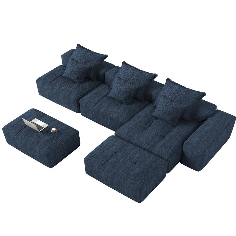 Modern Oversized Modular Sectional Sofa, Sparkling Chenille, 6 PCS DIY, No Assembly, Blue