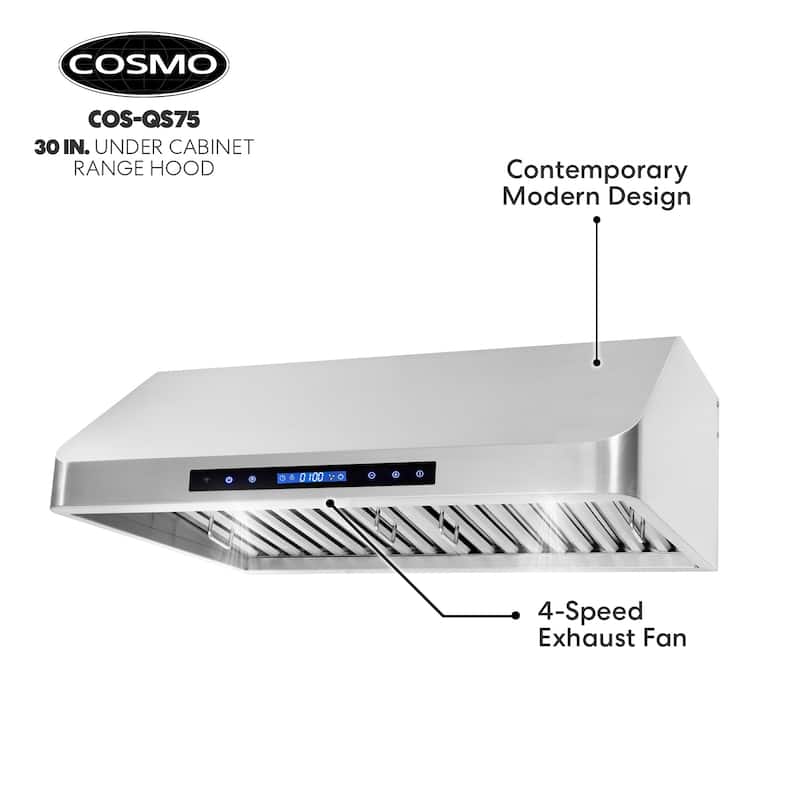 Cosmo 30 in. Ducted Under Range Hood with 500 CFM, 4 Speeds