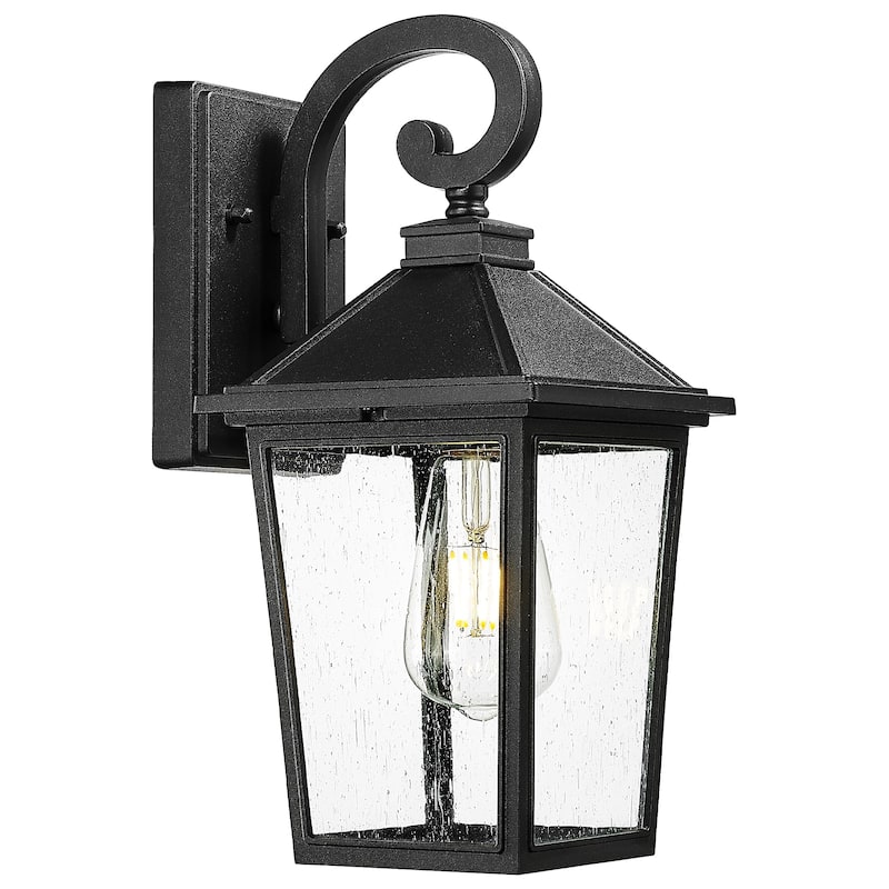 18 Inch Outdoor Wall Sconce Lantern with Seeded Glass - Black