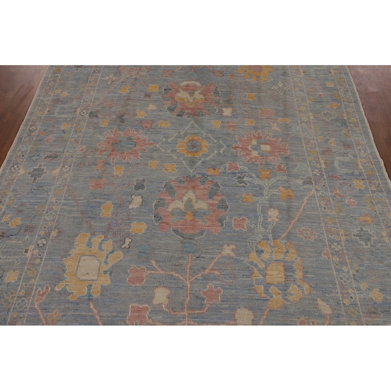 All-Over Blue Oushak Turkish Rug Handmade Wool Carpet - 4'11"x 7'0"