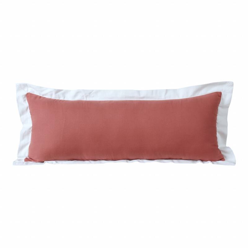 HomeRoots 14" X 36" Deep Coral And White 100% Cotton Geometric Zippered Pillow