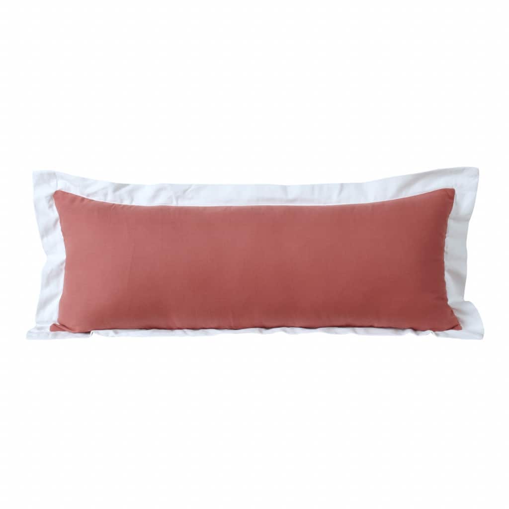 HomeRoots 14" X 36" Deep Coral And White 100% Cotton Geometric Zippered Pillow