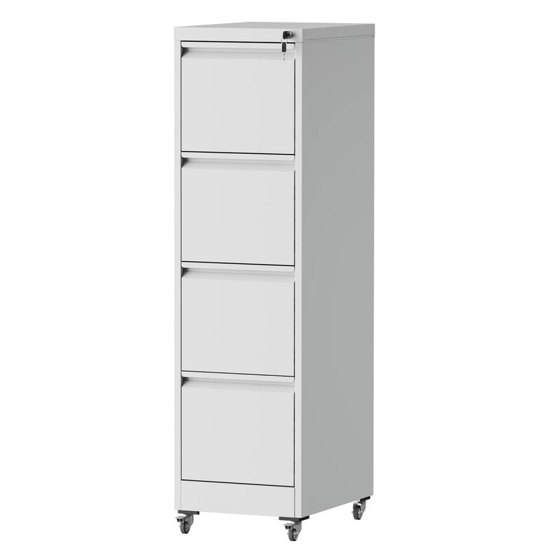 GDFStudio - Bexley 4-Drawer Locking Vertical File Cabinet with Wheels, Heavy-Duty Metal Storage
