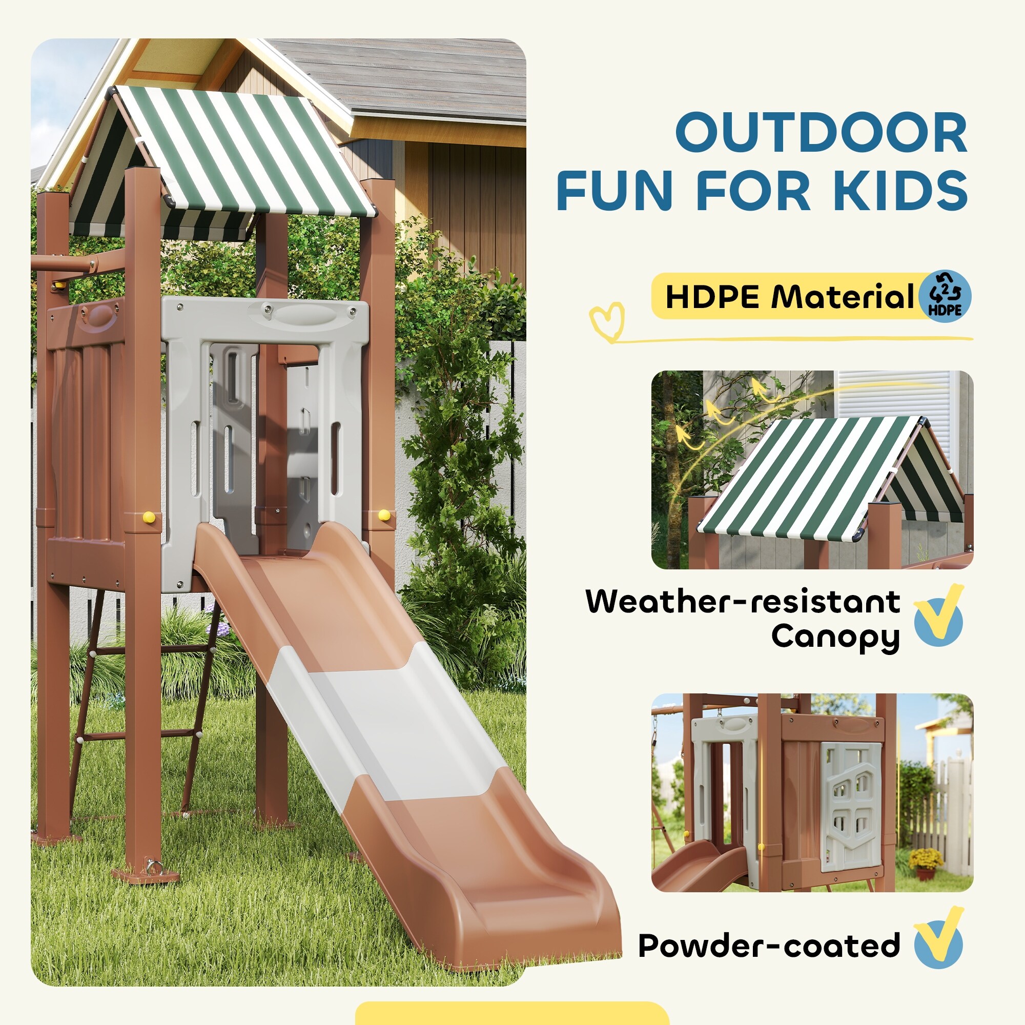 Qaba Kids Swing Set for Backyard, Playground Set with 6 FT Slide