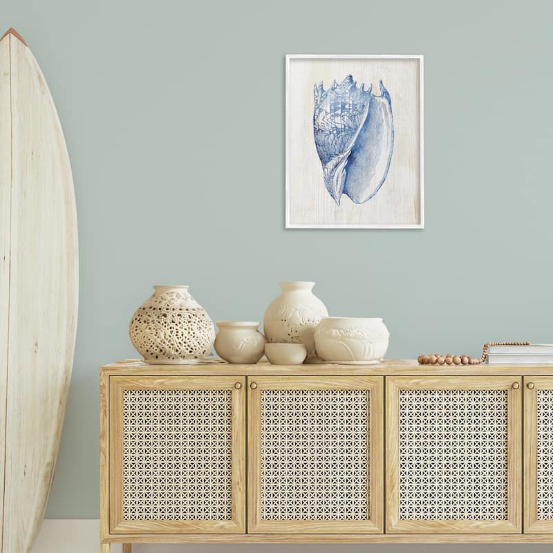Stupell Nautical Soft Blue Conch Framed Giclee Art Design By Susan Arnot
