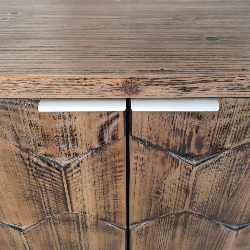 Farmhouse Style 4-Door Wooden Sideboard Buffet Cabinet with Adjustable Shelves and Metal Handles.