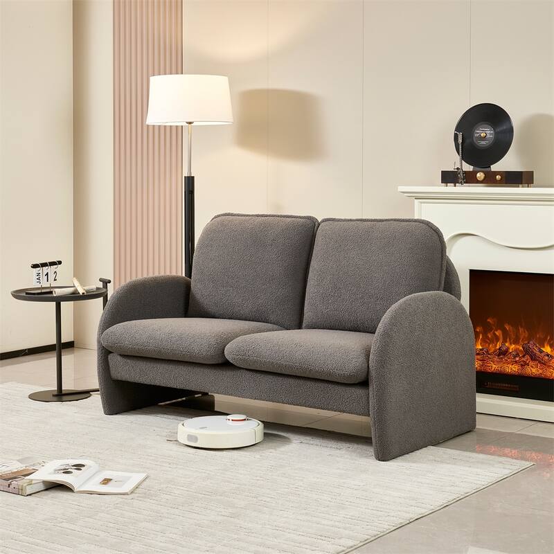 59" Sherpa Fabric Upholstered Sofa Small Couch for Living Room - Grey