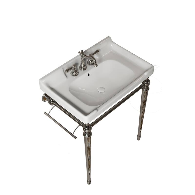 Wall-Mounted Bathroom Vanity with Ceramic Basin and Metal Legs