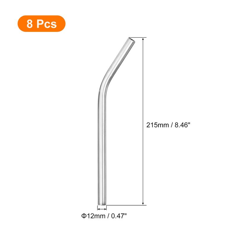 8Pcs 8.46" Long Stainless Steel Straws-Bent for Travel Mugs - Silver