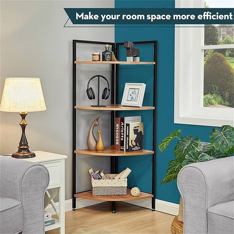 Corner Bookshelf 4 Tier Stand - 25.1"D x 16.9"W x 51"H