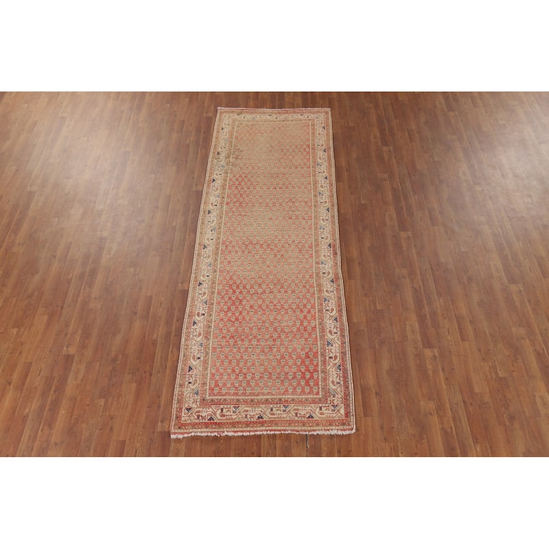 Geometric Botemir Persian Vintage Runner Rug Handmade Wool Carpet - 3'6" x 10'2"