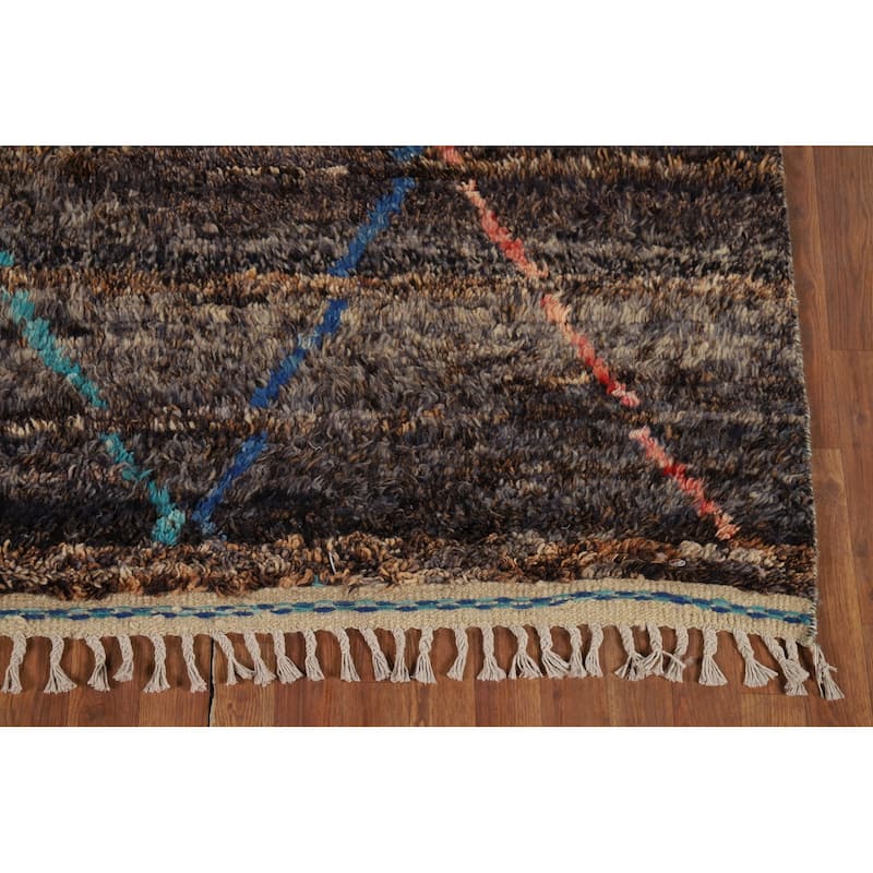 Brown Plush Moroccan Oriental Area Rug Hand-Knotted Wool Carpet - 6'1" x 10'0"
