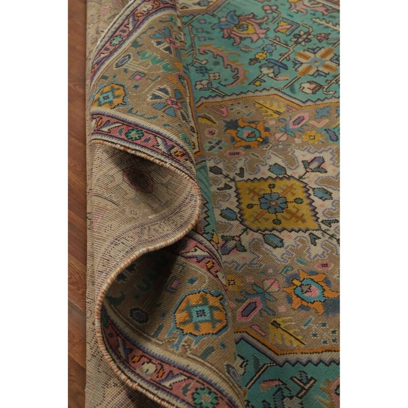 Hand Knotted Oriental 100% Wool Carpet Traditional Floral Navy Blue & Blues Tabriz Area Rug - 9' 6'' X 6' 9''