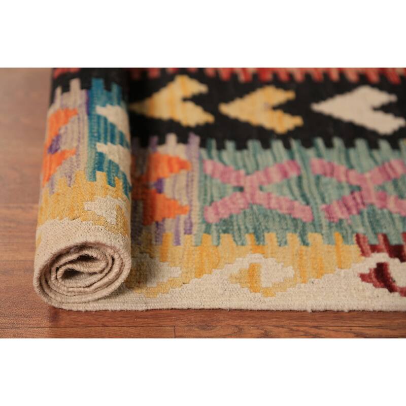 Geometric Kilim Reversible Rug Oriental Flatweave Wool Carpet - 8'5"x 11'5"