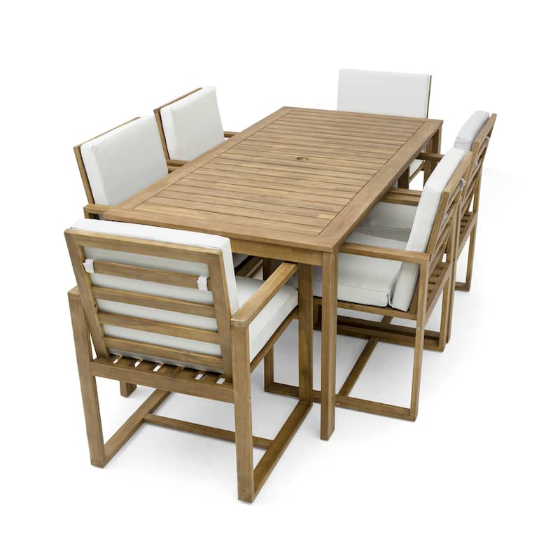 Patio Dining 7 Piece, Outdoor Dining Table and Chair Set with 6 Chairs and Removable Cushions for Patio Garden 7 Pack
