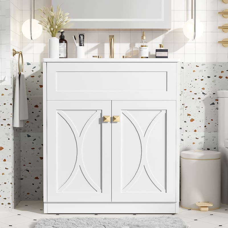 30'' Freestanding Bathroom Vanity with White Integrated Ceramic Sink - 30'' x 18.3'' x 34'' - White