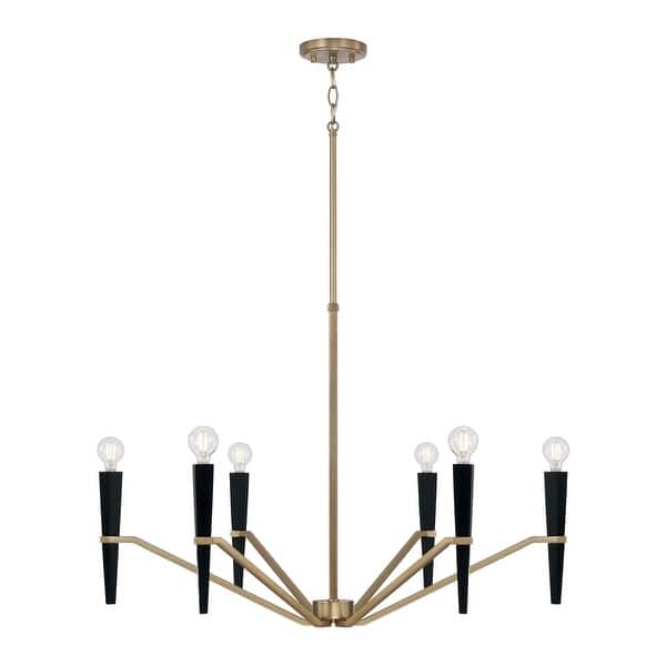 slide 2 of 4, 33" W x 22.5" H 6-Light Chandelier in Aged Brass and Black - 33"W x 22.75"H 33"W x 22.75"H - Aged Brass and Black