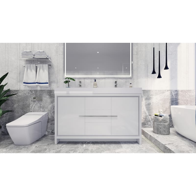 Dove 60'' Freestanding Vanity with Double Reinforced Acrylic Sink