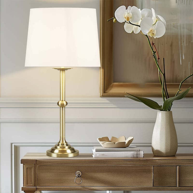 Table Lamp with Empire Shade Antique Brass Finish Includes LED Bulb