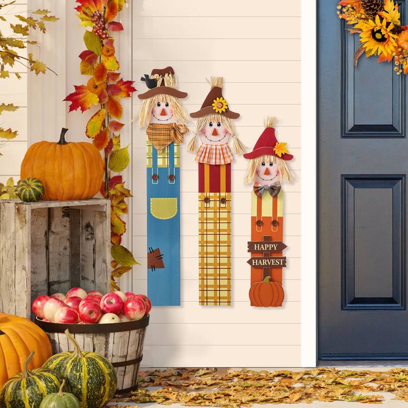Glitzhome 36"H Fall S/3 Wood Sacrecrow Family Porch Decor, Two Function (S/3 or Single Piece)