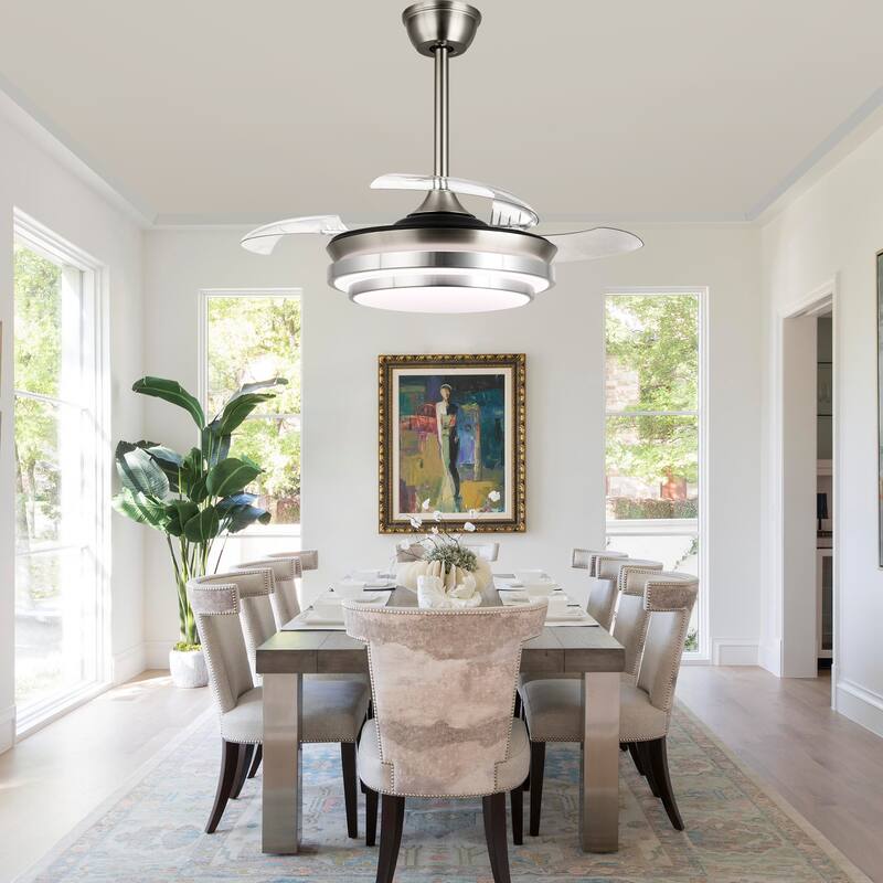 Cusp Barn 36 Inch Retractable Ceiling Fan with Lights, Modern 6 Speeds Silent DC Motor Fandelier Ceiling Fan for Bedroom