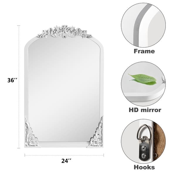 dimension image slide 0 of 13, Arched Full-Length Solid Wood Carving Floor Mirror