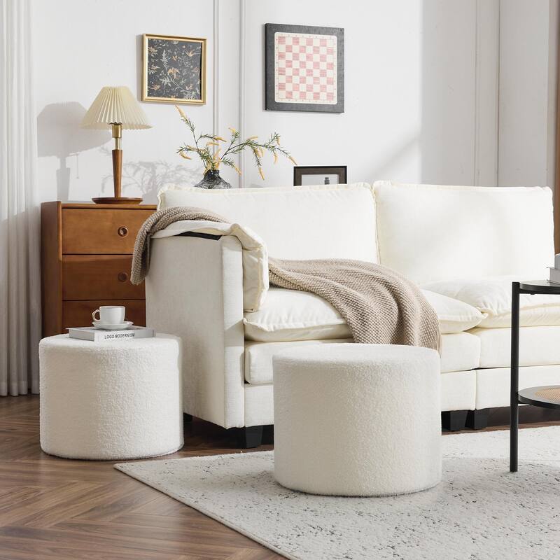 Bezseller Soft Boucle Pouf Ottoman, Comfortable Foot Rest, Full Foam Filling Footstool for Living Room, Bedroom