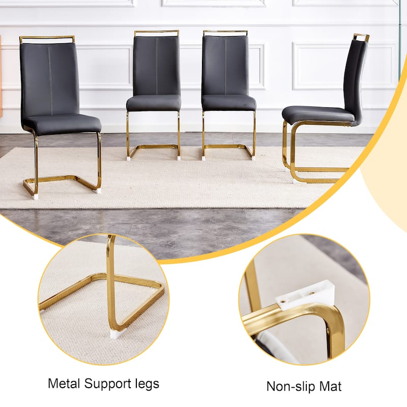 9-Piece Glass Dining Table Set for 8, 71" Rectangular Table with Gold Metal Base, 8 PU Dining Chairs for Kitchen, Dining Room